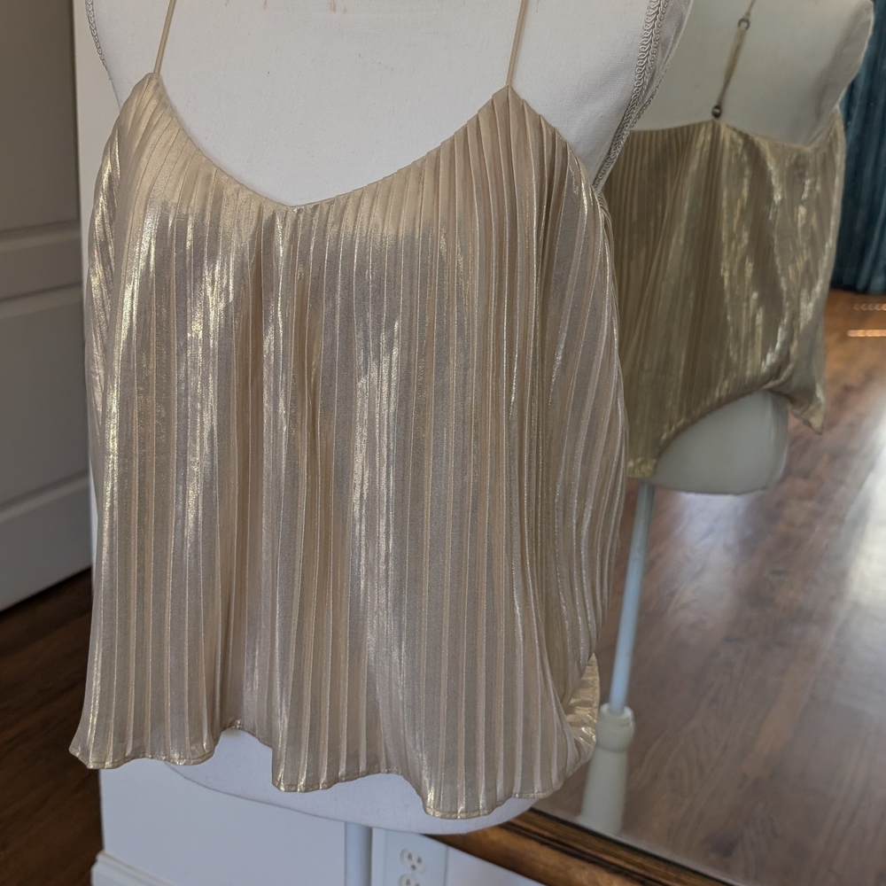Abercrombie & Fitch Metallic Champagne Pleated Camisole